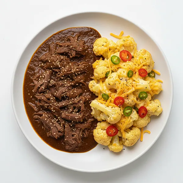 Mexican Mole Beef With Chili Cheddar Cauliflower